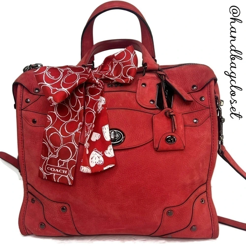 Coach Elevated Rhyder 33 Red Pebbled Suede Leather Shoulder Bag